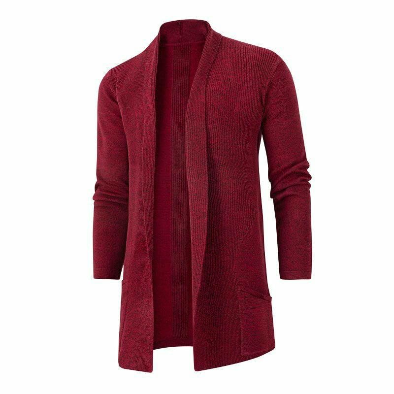 Chaqueta de punto de manga larga para hombre con solapa elegante de invierno 2