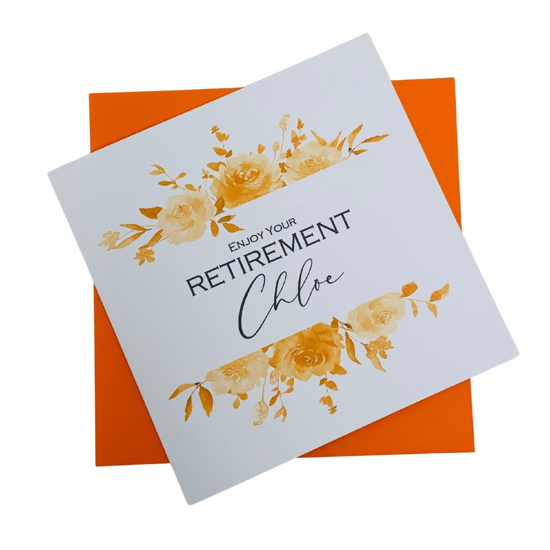 Retirement Card - Personalised Greeting Card for Women Men Colleague Coworker Mum Dad Partner Retired Retiring Leaving Work Good Luck - 9 Colours - Daisy (Orange)