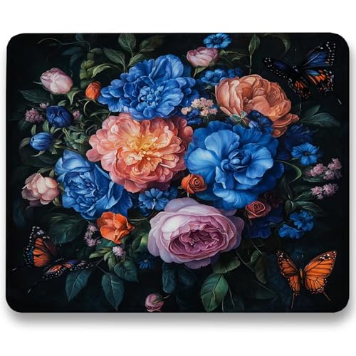 Alfombrilla Ratón 320x260mm, Negro Mousepad, Alfombrilla Raton para Ordenador de 3mm con Textura Premium, Base de Goma Antideslizante, Tapete Rato Portátil para Oficina y Juegos - Flor (3) c0-293