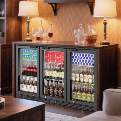 Image of Coolake 53 inch Back Bar Cooler with 3 Glass Doors, 11.7 cu.ft Commercial Under Counter Height Beverage Refrigerator, Stainless Steel Beer Fridge with LED Lighting for Soda Drinks, Beer, Wine