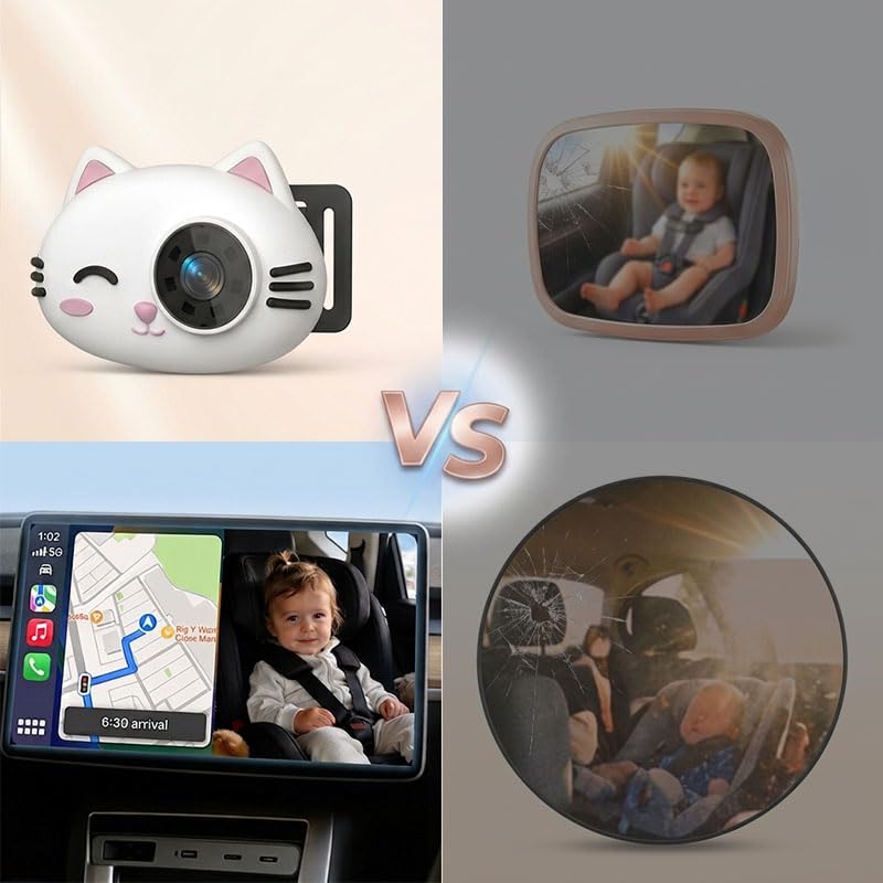 BEEPER BABEECAM 2 • Telecamera per bambini con CarPlay & Android Auto – Kit di Sorveglianza Baby Embedded Telecamera per Sedile Posteriore, Display su Schermo del Veicolo, Installazione Facile