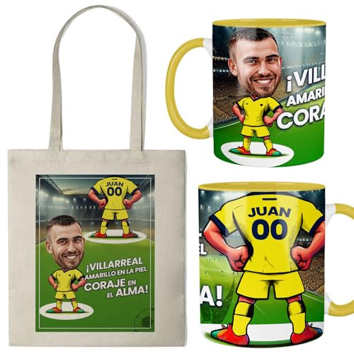 Kembilove® Taza Villarreal personalizada con caricatura | Pack
