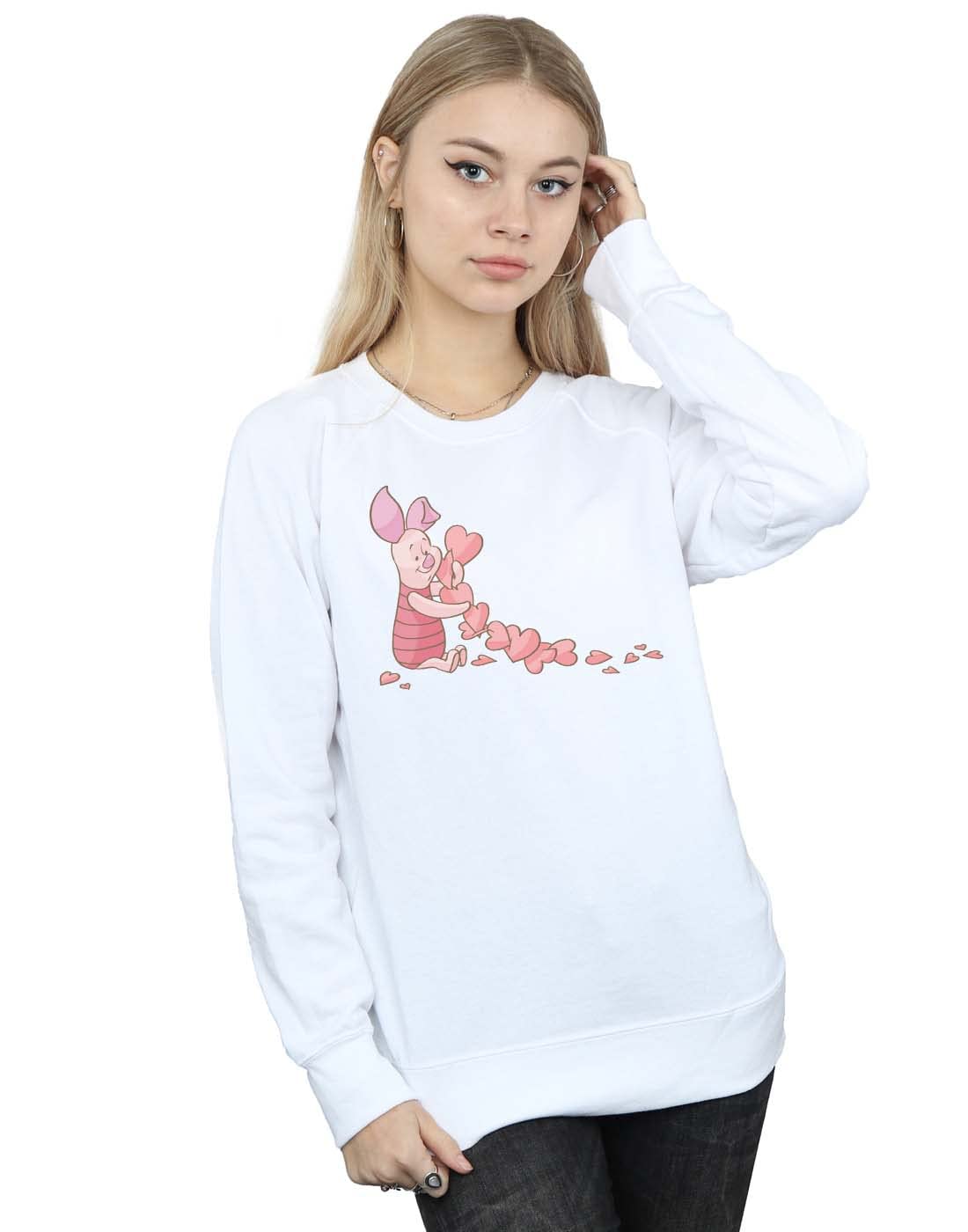 Disney Women's Winnie The Pooh Piglet Chain Of Hearts Sweatshirt White Medium