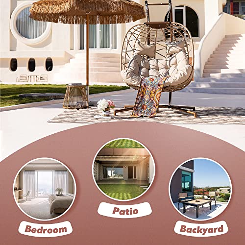 Bulexyard Double Swing Egg Chair With Stand Indoor Outdoor 2 Person Large Wicker Hanging Chair Oversized Twins Patio Loveseat 2 Seat Egg Chair Cream With Cover #TOP6