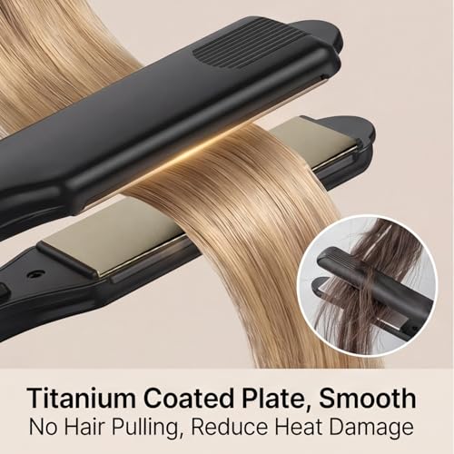 Plancha para el cabello con placas de titanio, calentamiento rápido en 30 segundos, temperatura constante, herramienta portátil para uso en salón y en casa miniatura 5