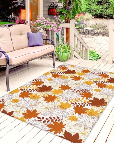Lsrtoss Maple Leaves Fall Outdoor Rug for Patio/Deck/Porch, Non-Slip Large Area Rug 5 x 8...