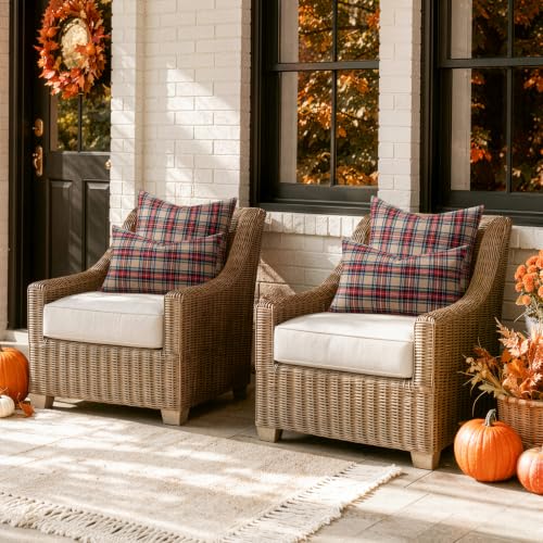 Image of MIULEE Fall Plaid Pillow Covers Scottish Tartan 26x26 Khaki | Set of 2 Fall Decorations Euro Cushion Covers, Farmhouse Winter Home Decor, for Thanksgiving Sofa Couch Bed Living Room