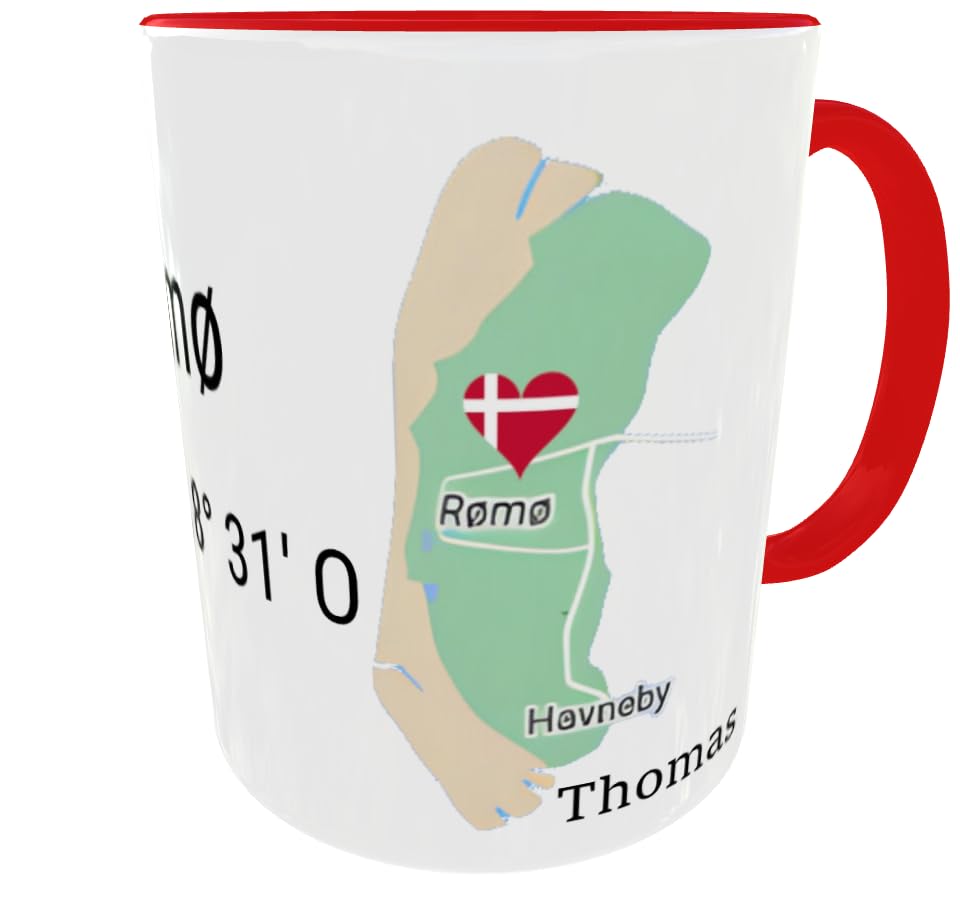 Personalisierte Rømø-Kaffeetasse mit dänischer Flagge Tasse Geschenk für Dänemark-Liebhaber und Römö-Fans (mit Namen)