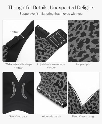 Popilush Push Up Bras for Women - Wireless Comfortable Bra Seamless Bralette Full Coverage Deep V Leopard Print Bra Everyday Bras — view 3
