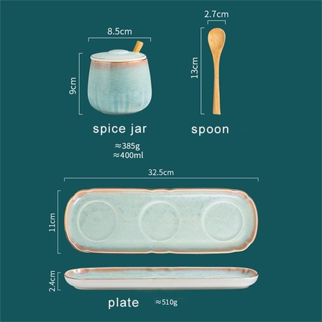 Creative Japanese seasoning pot kiln change ceramic seasoning pot three-piece set household seasoning box kitchen storage bottle can group salt shaker sugar bow