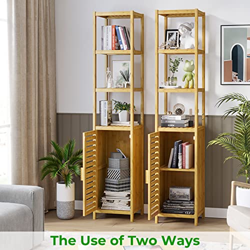 Viagdo Storage Tall Slim Cabinet With Shutter Door And 3 Tier Shelves, Freestanding Linen Tower Cabinet For Living Room, Kitchen, Bathroom Organizer, Natural Bamboo #TOP6