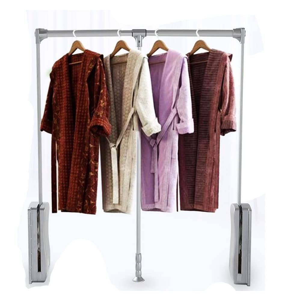 HTTGDGDH Adjustable Pull Down Closet Rod Guide - Space-Saving Hanger Organizer With Soft Return, Telescopic Handle & Mounting Hardware, Silver Finish, 20Kg Capacity,600-830mm