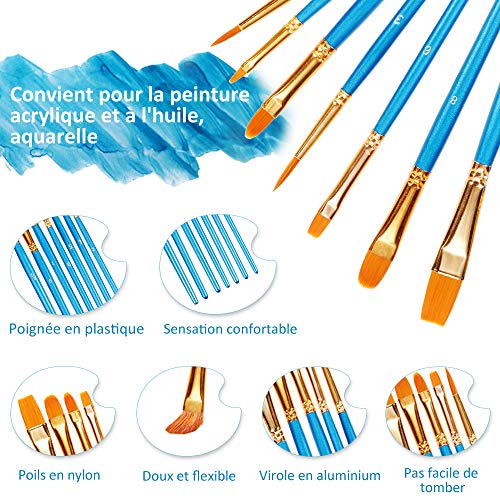 Lictin Pinceaux Peinture Acrylique - 10 Nylon Pinceaux Artiste Plume Lisse, Pinceaux de Peinture à l'huile pour Aquarelle, Gouache Acrylique - Image 5