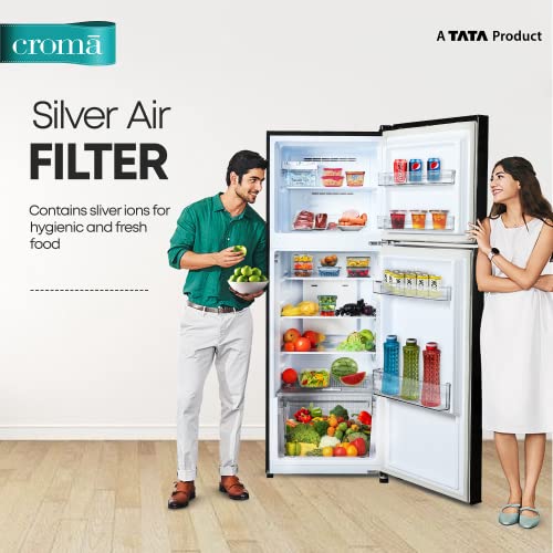 Image of CROMA 259L 3 Star Inverter Frost Free Double Door Refrigerator (CRLR260FFD259606, Black Uniglass) 2022 Model