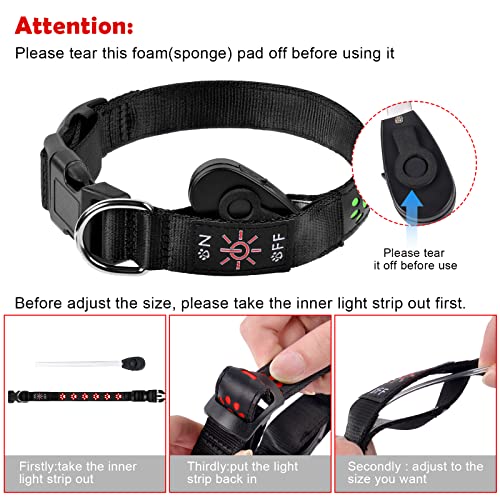 AUAUY Hundehalsband Leuchtend, LED Leuchthalsband Hunde Halsband USB Wiederaufladbar Wasserdichtes für Kleine Mittlere Große Haustier Einstellbar Sicherheit Kragen mit 3 Beleuchtungsmodi (Rot-M)