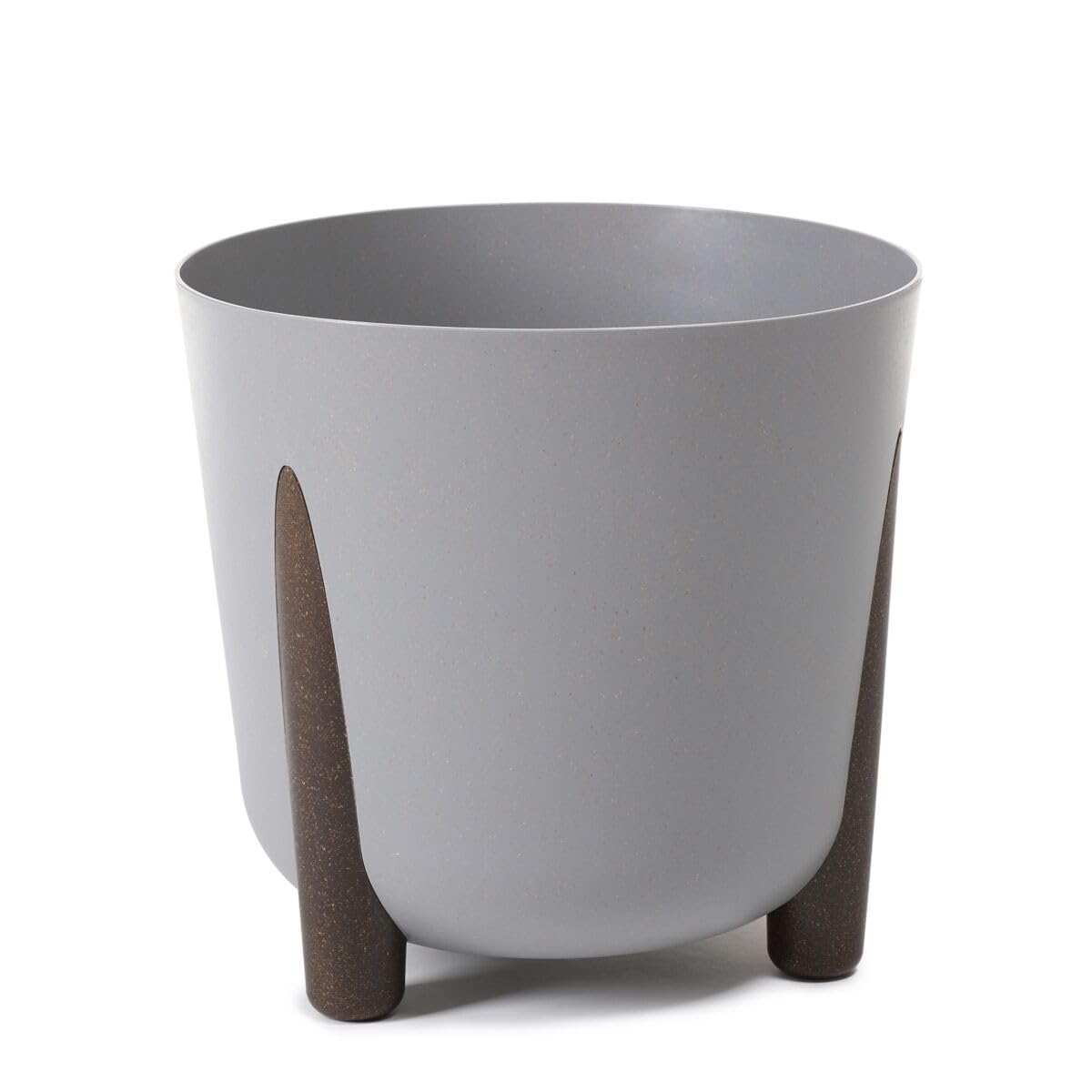 Muddy Hands Eco Friendly Plant Pot Indoor Home Outdoor Garden Round Decorative Flower Planter Holder Cover - Made from Recycled Plastic & Wood - Diameter: 34.5cm - Height: 32cm (Grey)