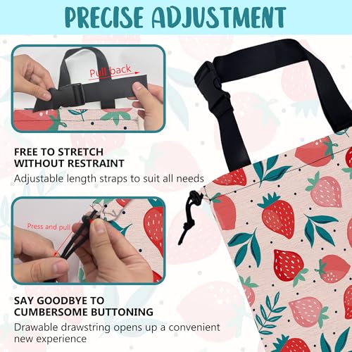 Image of Car Garbage Bag Strawberry Berries and Leaves Hanging Canvas Car Trash Bag Waterproof Drawstring Car Back Seat Organizer for Car Back Front Seat Console with Adjustable Buckle