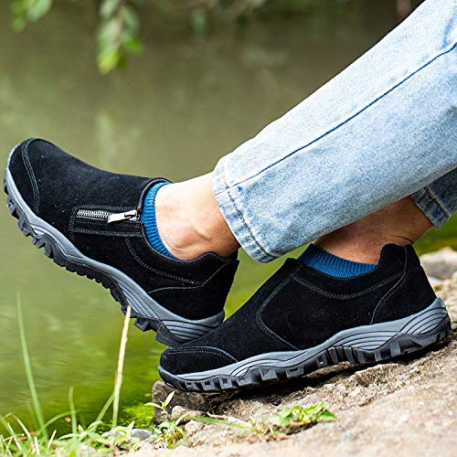SILENTCARE Mens Slip On Hiking Shoes Lightweight Breathable Outdoor Trailing Trekking Walking Shoes Casual Loafers Black