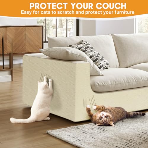 Image of 2 Pcs 40 x 16 in Cat Scratch Furniture Protector with Cutter Slider and Measuring Tape, Trimmable Self-Adhesive Cat Scratch Carpet, Suitable for DIY Cat Tree Stands, Sofas,Cat Tower