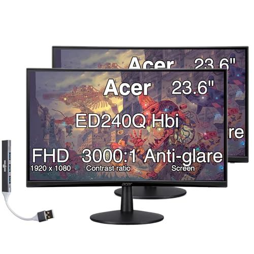 Image of Acer Nitro 24 inch Gaming Monitor 1500R Curved 100Hz FHD (2 Pack) | FreeSync, 1ms Response Time, VESA Mount (100mm), VGA, HDMI & Dockztorm USB Port Expander, Black