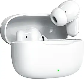 Fone De Ouvido Bluetooth Sem Fio 5.3 Compatível iPhone Android, Modo de Fone Ouvido único e Dois Com Microfone, 360 Estéreo Graves Potentes Para Trabalho Academia Corrida Music Jogo e Game, New Branco