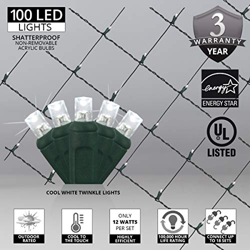 Led Cool White Twinkle Net Lights Outdoor Led Holiday Lights Net, Outdoor Decorative Lights Christmas Net Lights, Set Of 100 (4 X 6 Ft, 5Mm Lights, Pure White Twinkle) #TOP2