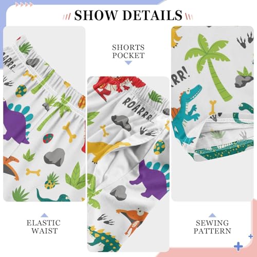 Colorful Dinosaurs Roar Boys Long Pants Soft Trousers Elastic Waist Kids Lounge Bottoms with Pockets S-XL4