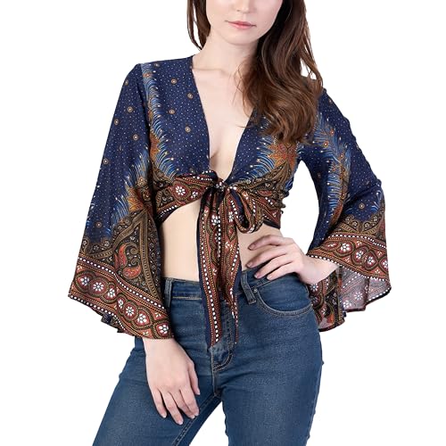 Lannaclothesdesign Boho Wrap Top for Women Beach Fashion - Soft & Breathable Rayon Womens Tops with Bell Sleeves