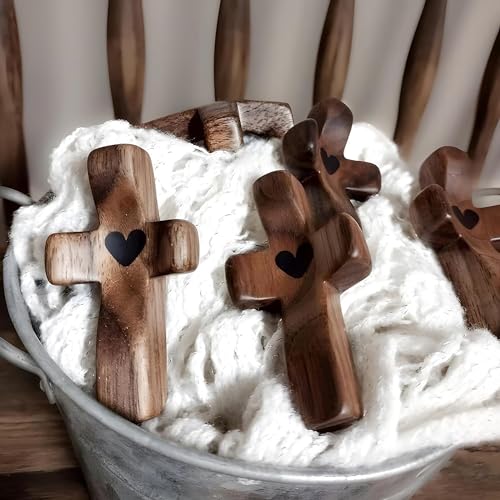 Image of Wooden Cross Fidget Wood Prayer Pocket Cross My Heart Encouragement Gift for Children and Adults(Black 3pcs)