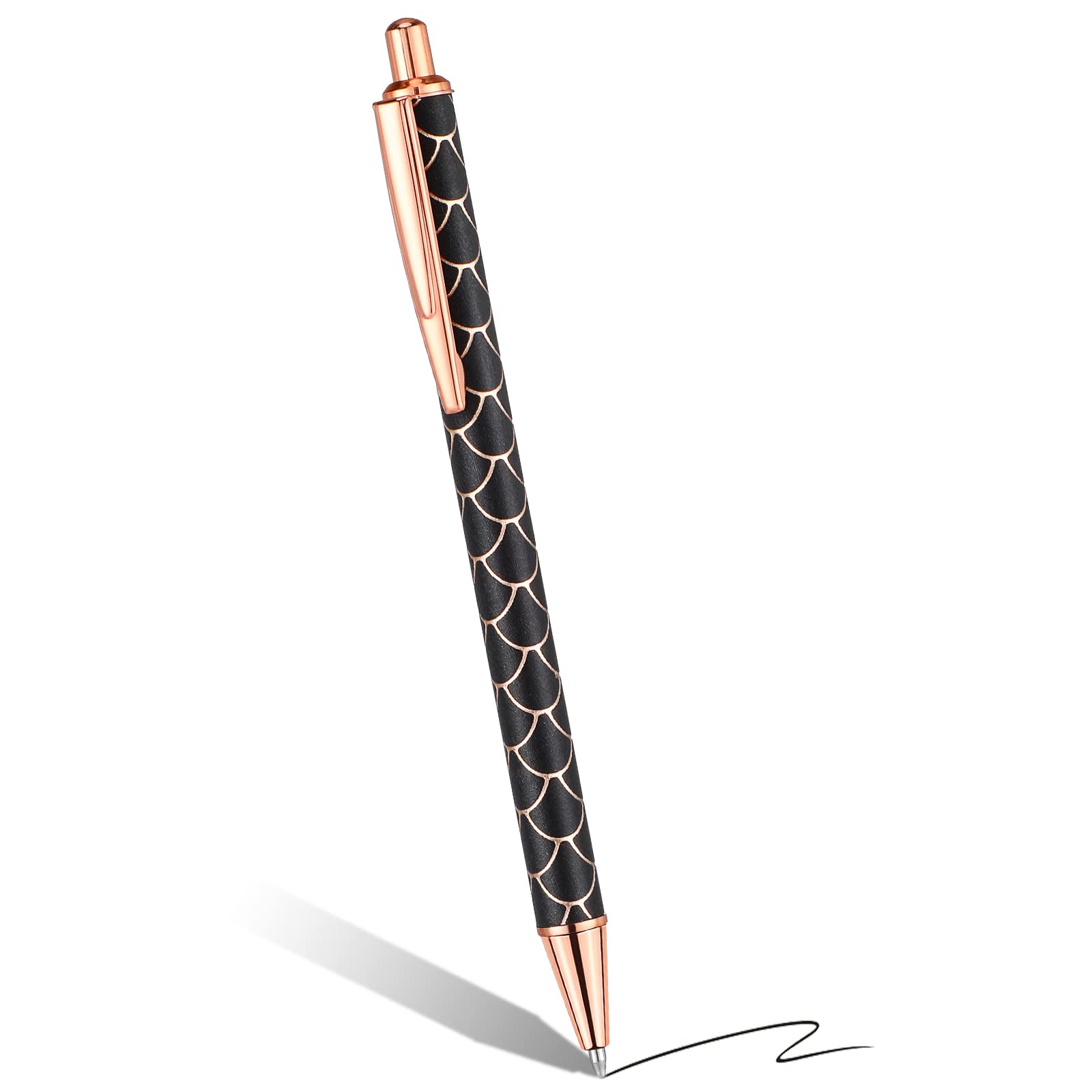 PROUSKY Retractable Ballpoint Pens, 1.0mm Fish Scale Pattern Metal Ballpoint Pens, Black Ink Glitter Ballpoint Pens for Men and Women, Stylish Bling Metal Pens for School, Office, Home, Drawing, Black