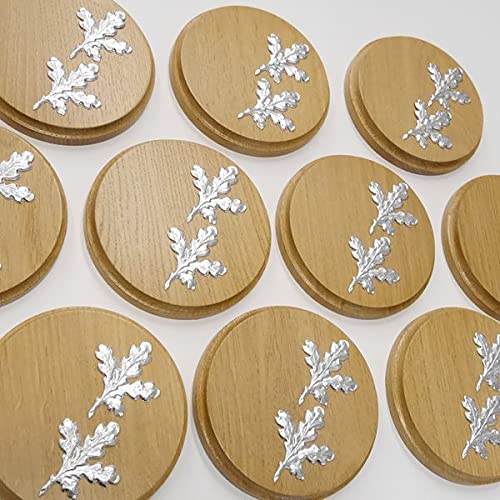 10 placas de cuña redondas de roble claro AF de 13 cm, tabla de cuña, tabla de especias, placa de trofeo, con 20 hojas de aluminio de roble, portada