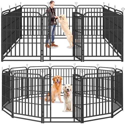 Dog Fence Outdoor 12 Piece Panels 40" Height, Square Steel Pipe with Reinforced Crossbars, Anti-Rust Heavy Duty Dog Playpen with Doors Portable for Yard RV Camping, Total 27FT, 57 Sq.ft, Snowy Black