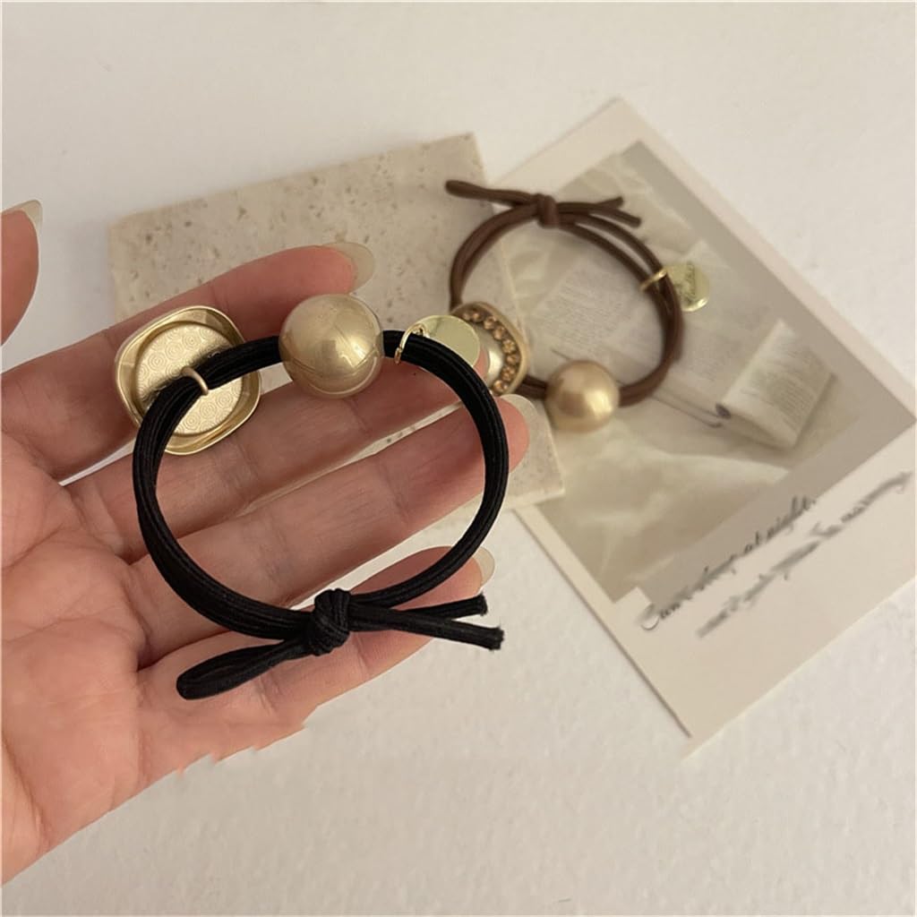 JFDBGU Corbata for el Cabello Hecha a Mano, Banda de Goma, Cuerda for el Cabello con Perlas, Diamante de Agua, Cuerda for la Cabeza versátil, Anillo for el Cabello Negro for Mujer