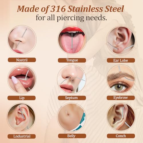 Piercing Taper Tool 18Pcs - 14G, 16G, 18G, 20G, Straight, Curved Needles - Piercing Insertion Tool Set for Nose Studs, Lip Rings, Earring - Changing Tool for Piercings3