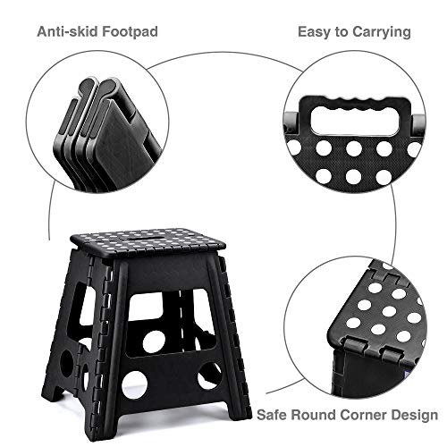 Acko 16 Inches Super Strong Folding Step Stool for Adults, Kitchen Stepping Stools, Garden Step Stool Black