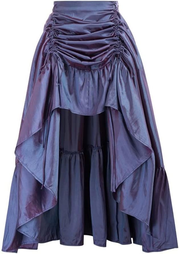 ZYZMH Ruffle Skirt Women Maxi Skirts Victorian Vintage Gothic High-low Retro Shirring Solid Pleated Summer Steampunk Costume Skirt (Color : C, Size : Mcode) : Clothing, Shoes & Jewelry