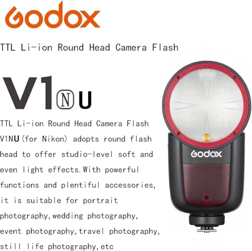 Image of Godox V1 V1-N V1N Round Head Camera Flash and Godox XProII-N Flash Trigger for Nikon Camera,76Ws 2.4G TTL1 /8000 HSS,480 Full Power Shots,1.5s Recycle Time,10 Levels LED Modeling Lamp