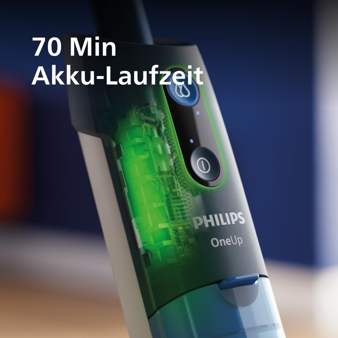 Philips OneUp 5000 Serie Elektrischer Wischmopp - 2X sauberere Böden², Zwei Feuchtigkeitseinstellungen für Harte & empfindliche Böden, Kabellos mit 360° Drehgelenk + 1 Pad extra