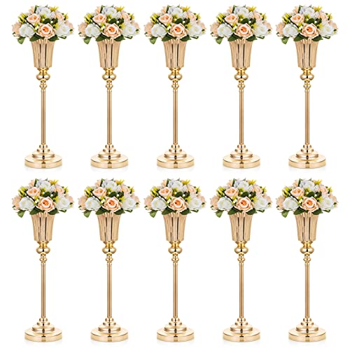 NUPTIO Vase Or pour Centre de Table: 10 Pièces 54.6cm Haut Support Fleur Mariage Trompette Doré Metal Vases pour Anniversaire Ceremonie Wedding Centres Pièces...