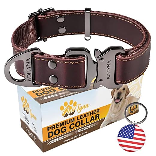 ADITYNA Leather Dog Collar with Metal Buckle - Tactical Leather Dog Collar for Large and Extra Large Dogs - Wide, Heavy Duty, Adjustable Dog Collar for Training and Walking(19" - 30", Brown)