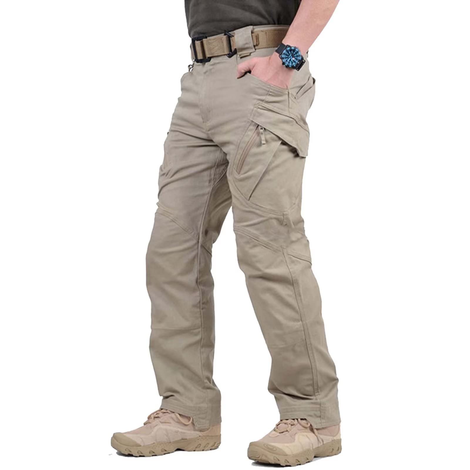 Rivccku Men's Outdoor Casual Tactical Pants Cargo Pants Work Trousers Hiking 9 Pockets Combat Work Pants