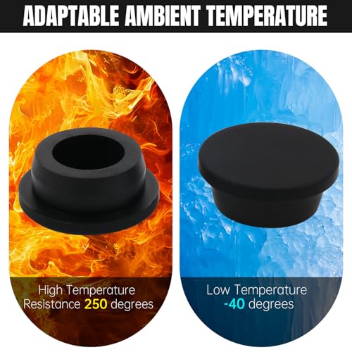 Image of T-Shaped Silicone Plugs, Elastic Waterproof Plugs with Solid Rubber Stopper, 26mm Diameter Black, Pack of 10
