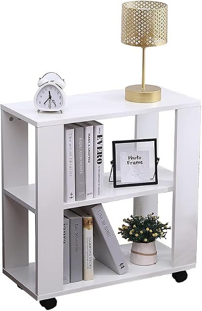Kingwudo® Modern Sofa End Coffee Table&Wheels and Storage Shelf Laptop Stand Bookcase Cabinet,White/Grey/Oak,60x27x58cm,Living Room Furniture Decorative&Practical (White)
