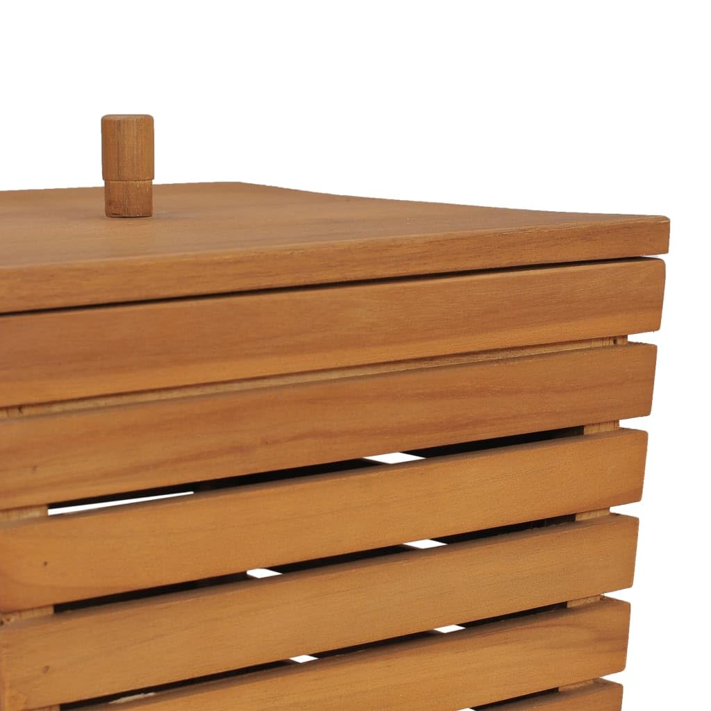 Wäschekorb aus massivem Teakholz 30 x 30 x 45 cm, Bad-Aufbewahrungsbox mit Deckel, Rustikaler Wäschesammler im Lattendesign