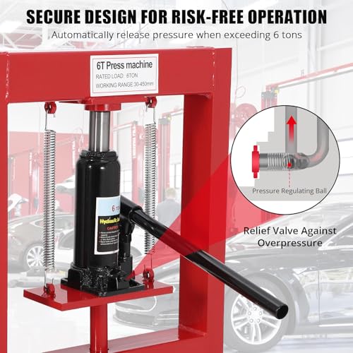 6-Ton Hydraulic Press, H-Frame Bearing Press, Adjustable Working Table Height, Strong Load Capacity, for Car Repair Garage