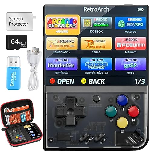 Image of Miyoo Mini Plus,Retro Handheld Game Console with 64G TF Card,Support 10000+Games,3.5-inch Portable Rechargeable Open Source Game Console Emulator with Storage Case,Support WiFi.(Black)