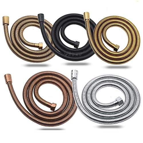 Manguera de ducha negra envejecida, 1,5 m/2 m, tubo de ducha trenzado de acero inoxidable, manguera de ducha flexible para baño, acabado plateado, 150 cm de longitud