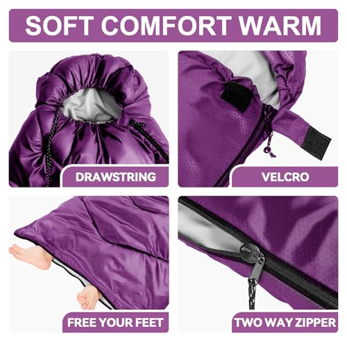 Bolsa de dormir para adultos clima frío, portátil, impermeable, ligera para camping con saco compresor para niñas y niños altos, ideal para camping, senderismo, exterior e interior miniatura 6