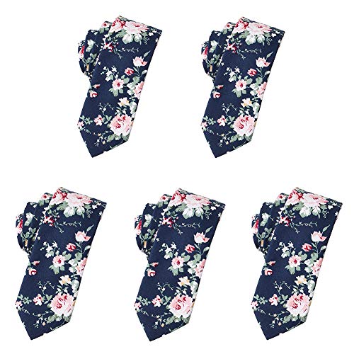 Image of Mantieqingway Floral Ties for Men Skinny Cotton Tie Flower Necktie