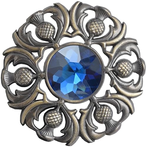 Image of Luxurious Scottish Kilt Fly Plaid Brooch - Premium Thistle Design Adorned with Sparkling Stones, Handcrafted Tartan Sash Pin, Luxurious Accessory for Women's Highland Dress